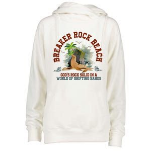 GodS Rock Solid Breaker Rock Beach Vbs 2024 Christian Womens Funnel Neck Pullover Hood