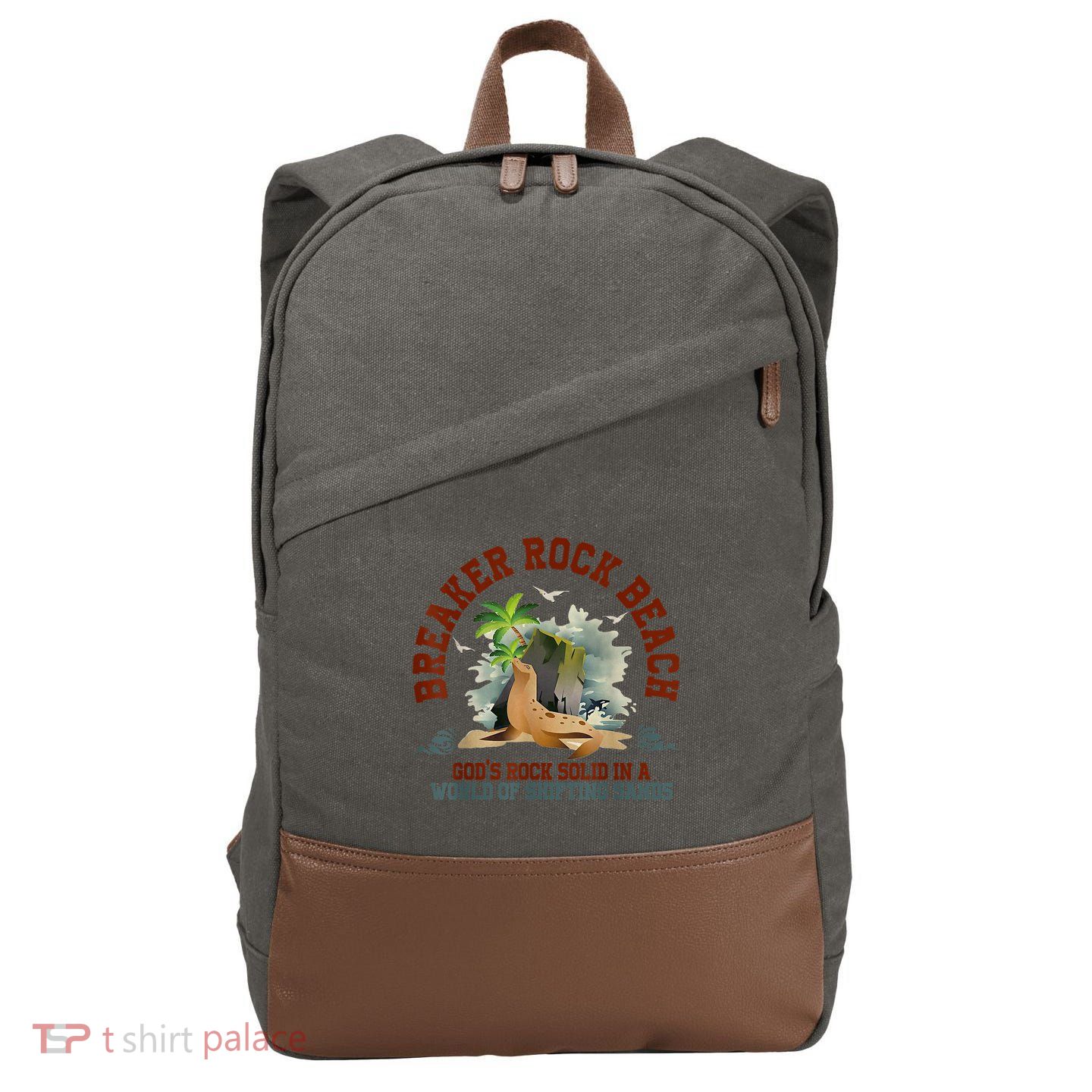 GodS Rock Solid Breaker Rock Beach Vbs 2024 Christian Cotton Canvas Backpack