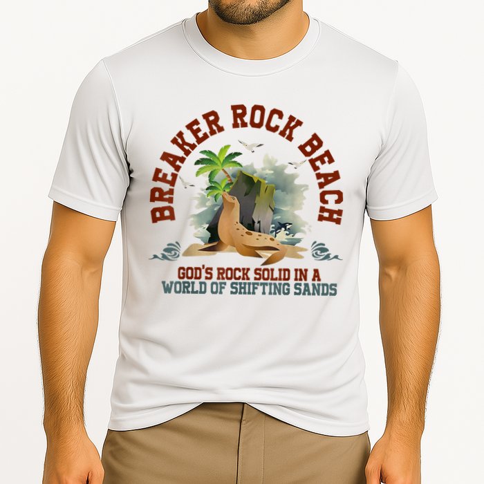 GodS Rock Solid Breaker Rock Beach Vbs 2024 Christian Cooling Performance Crew T-Shirt