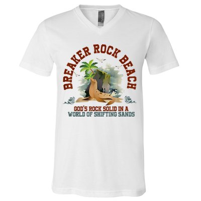 GodS Rock Solid Breaker Rock Beach Vbs 2024 Christian V-Neck T-Shirt