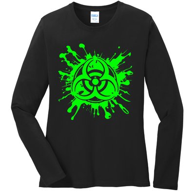 Green Radioactive Symbol Biohazard Symbol Radiation Nuclear Ladies Long Sleeve Shirt