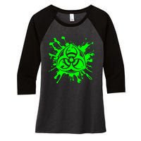 Green Radioactive Symbol Biohazard Symbol Radiation Nuclear Women's Tri-Blend 3/4-Sleeve Raglan Shirt