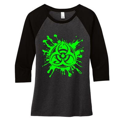 Green Radioactive Symbol Biohazard Symbol Radiation Nuclear Women's Tri-Blend 3/4-Sleeve Raglan Shirt