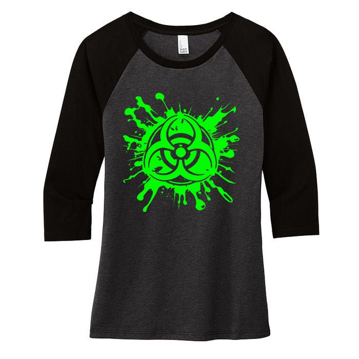 Green Radioactive Symbol Biohazard Symbol Radiation Nuclear Women's Tri-Blend 3/4-Sleeve Raglan Shirt