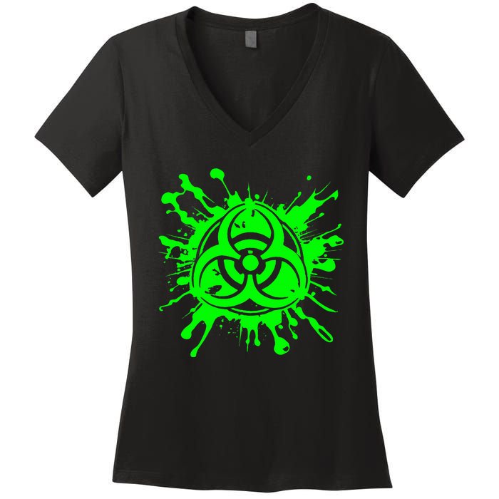 Green Radioactive Symbol Biohazard Symbol Radiation Nuclear Women's V-Neck T-Shirt