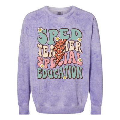 Groovy Retro Sped Teacher Life Special Education Crew Floral Great Gift Colorblast Crewneck Sweatshirt