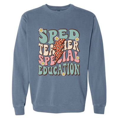 Groovy Retro Sped Teacher Life Special Education Crew Floral Great Gift Garment-Dyed Sweatshirt