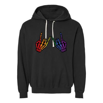 Gay Rocker Skeleton Hands Rainbow Pride Lgbt Rock Garment-Dyed Fleece Hoodie