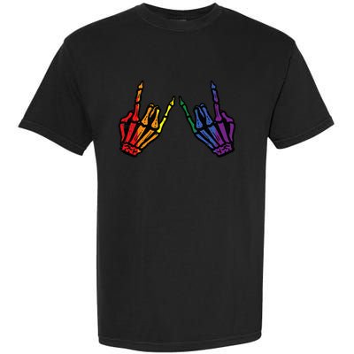 Gay Rocker Skeleton Hands Rainbow Pride Lgbt Rock Garment-Dyed Heavyweight T-Shirt