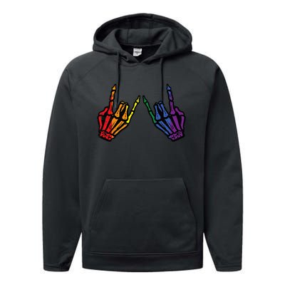 Gay Rocker Skeleton Hands Rainbow Pride Lgbt Rock Performance Fleece Hoodie