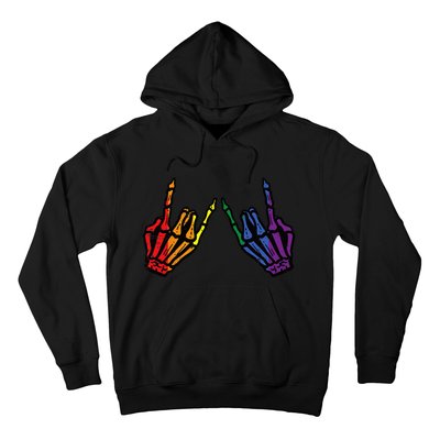 Gay Rocker Skeleton Hands Rainbow Pride Lgbt Rock Hoodie