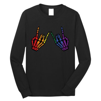 Gay Rocker Skeleton Hands Rainbow Pride Lgbt Rock Long Sleeve Shirt