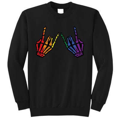 Gay Rocker Skeleton Hands Rainbow Pride Lgbt Rock Sweatshirt