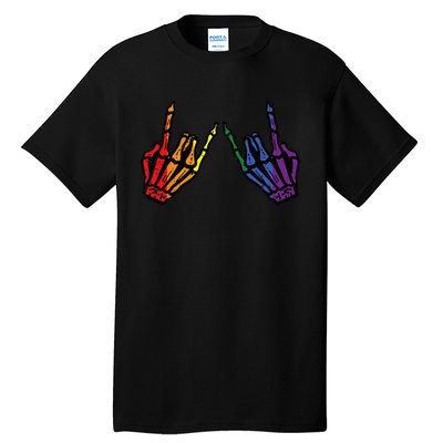 Gay Rocker Skeleton Hands Rainbow Pride Lgbt Rock Tall T-Shirt