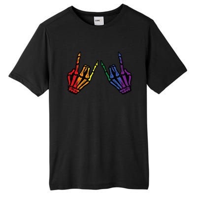 Gay Rocker Skeleton Hands Rainbow Pride Lgbt Rock Tall Fusion ChromaSoft Performance T-Shirt