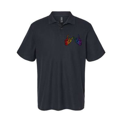 Gay Rocker Skeleton Hands Rainbow Pride Lgbt Rock Softstyle Adult Sport Polo