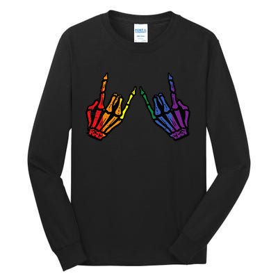 Gay Rocker Skeleton Hands Rainbow Pride Lgbt Rock Tall Long Sleeve T-Shirt