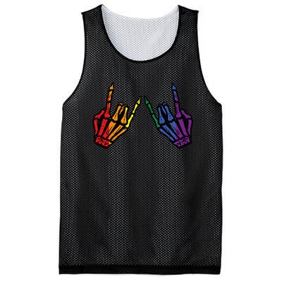 Gay Rocker Skeleton Hands Rainbow Pride Lgbt Rock Mesh Reversible Basketball Jersey Tank