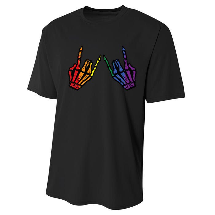 Gay Rocker Skeleton Hands Rainbow Pride Lgbt Rock Performance Sprint T-Shirt