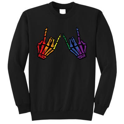 Gay Rocker Skeleton Hands Rainbow Pride Lgbt Rock Tall Sweatshirt