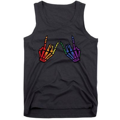 Gay Rocker Skeleton Hands Rainbow Pride Lgbt Rock Tank Top