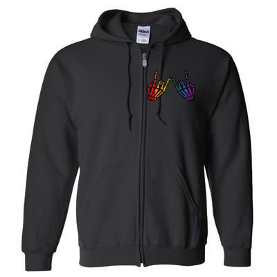 Gay Rocker Skeleton Hands Rainbow Pride Lgbt Rock Full Zip Hoodie