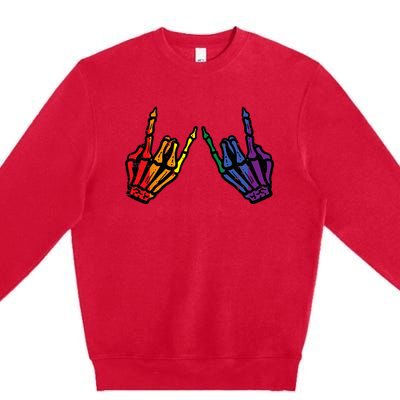 Gay Rocker Skeleton Hands Rainbow Pride Lgbt Rock Premium Crewneck Sweatshirt