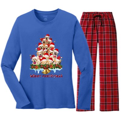 Golden Retriever Santa Hat Xmas Dogs Merry Christmas Graphic Gift Women's Long Sleeve Flannel Pajama Set 