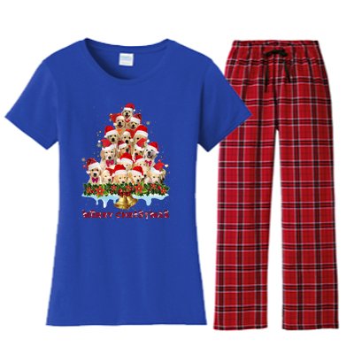 Golden Retriever Santa Hat Xmas Dogs Merry Christmas Graphic Gift Women's Flannel Pajama Set