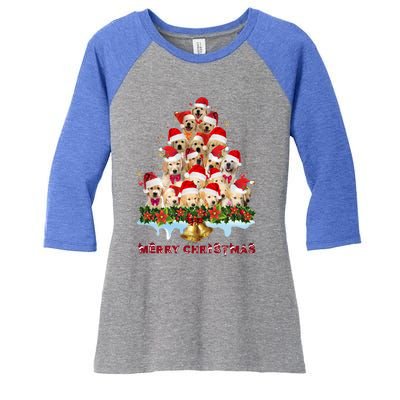 Golden Retriever Santa Hat Xmas Dogs Merry Christmas Graphic Gift Women's Tri-Blend 3/4-Sleeve Raglan Shirt