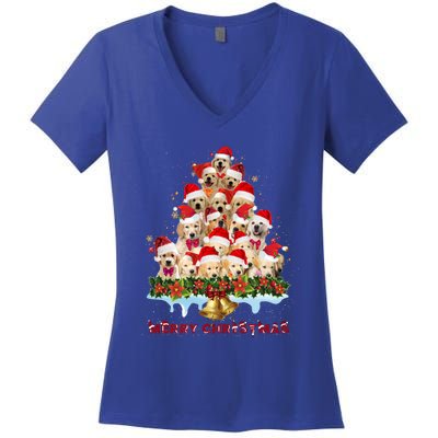 Golden Retriever Santa Hat Xmas Dogs Merry Christmas Graphic Gift Women's V-Neck T-Shirt