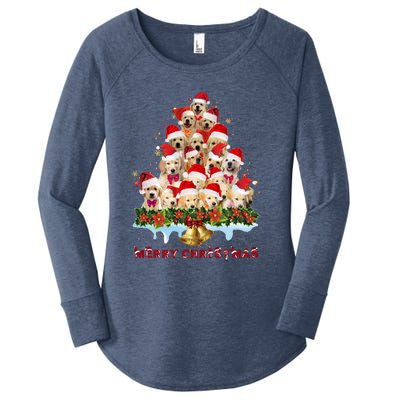 Golden Retriever Santa Hat Xmas Dogs Merry Christmas Graphic Gift Women's Perfect Tri Tunic Long Sleeve Shirt