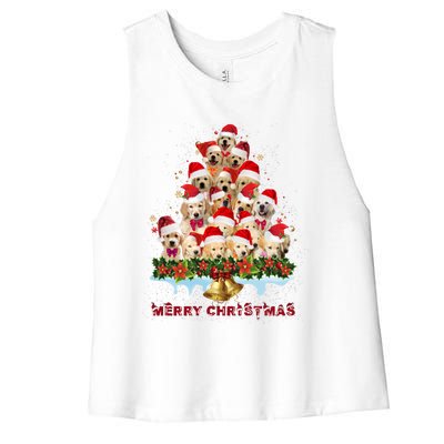 Golden Retriever Santa Hat Xmas Dogs Merry Christmas Graphic Gift Women's Racerback Cropped Tank