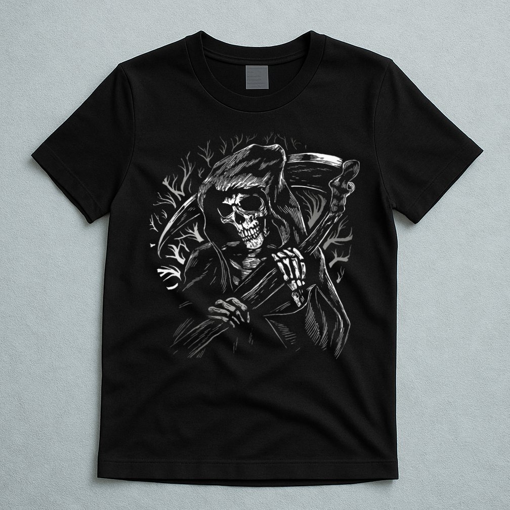 Grim Reaper Skull Death Scythe Dead Gothic Horror T-Shirt