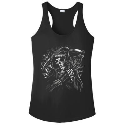 Grim Reaper Skull Death Scythe Dead Gothic Horror Ladies PosiCharge Competitor Racerback Tank