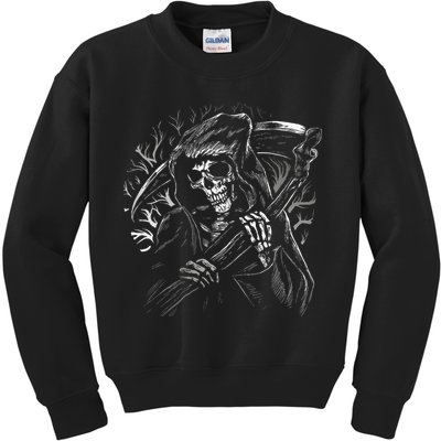 Grim Reaper Skull Death Scythe Dead Gothic Horror Kids Sweatshirt