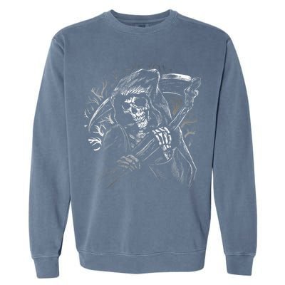Grim Reaper Skull Death Scythe Dead Gothic Horror Garment-Dyed Sweatshirt