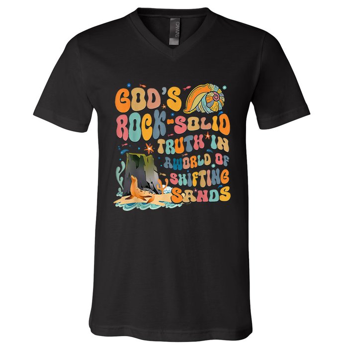 GodS Rock Solid Breaker Rock Beach Vbs 2024 V-Neck T-Shirt