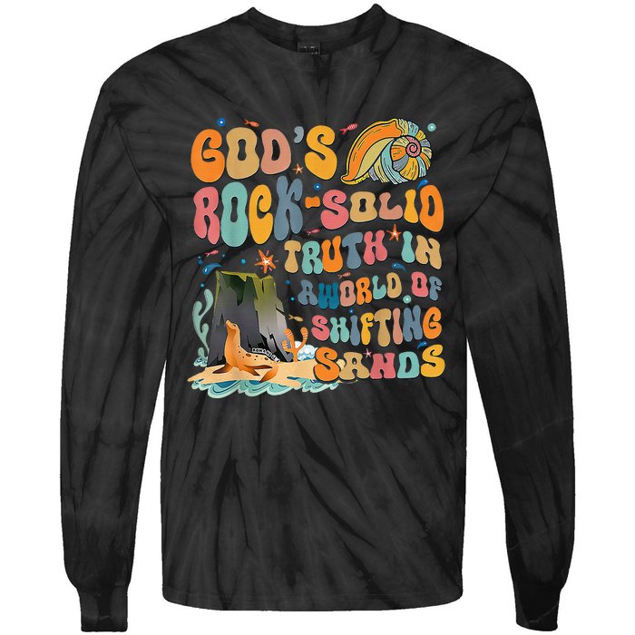 GodS Rock Solid Breaker Rock Beach Vbs 2024 Tie-Dye Long Sleeve Shirt