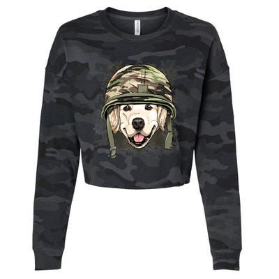 Golden Retriever Soldier Veteran Dog Army Dog Lover Cropped Pullover Crew