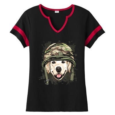 Golden Retriever Soldier Veteran Dog Army Dog Lover Ladies Halftime Notch Neck Tee