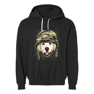 Golden Retriever Soldier Veteran Dog Army Dog Lover Garment-Dyed Fleece Hoodie