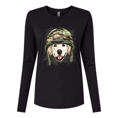 Golden Retriever Soldier Veteran Dog Army Dog Lover Womens Cotton Relaxed Long Sleeve T-Shirt