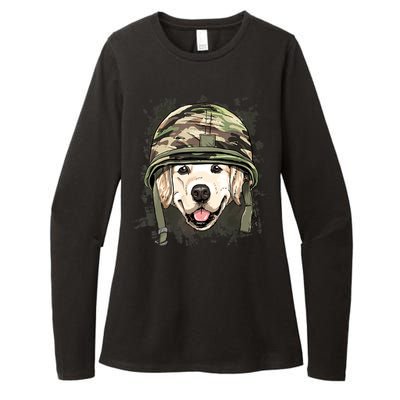 Golden Retriever Soldier Veteran Dog Army Dog Lover Womens CVC Long Sleeve Shirt