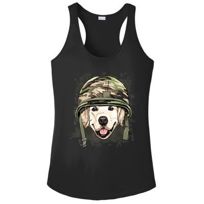 Golden Retriever Soldier Veteran Dog Army Dog Lover Ladies PosiCharge Competitor Racerback Tank