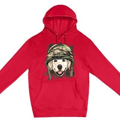 Golden Retriever Soldier Veteran Dog Army Dog Lover Premium Pullover Hoodie