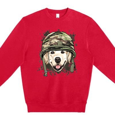 Golden Retriever Soldier Veteran Dog Army Dog Lover Premium Crewneck Sweatshirt