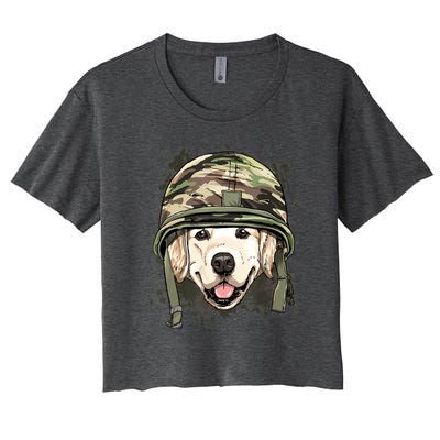 Golden Retriever Soldier Veteran Dog Army Dog Lover Women's Crop Top Tee