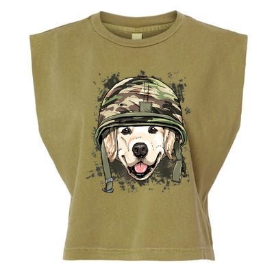 Golden Retriever Soldier Veteran Dog Army Dog Lover Garment-Dyed Women's Muscle Tee