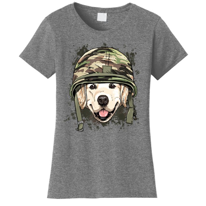 Golden Retriever Soldier Veteran Dog Army Dog Lover Women's T-Shirt